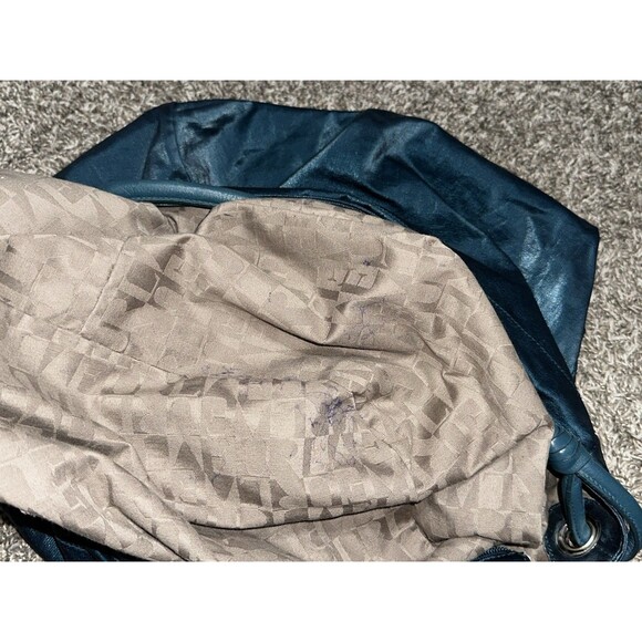 Vintage Furla Large Teal/Petrol Blue Iridescent Leather Shoulder Bag Hobo Tote - Picture 10 of 10